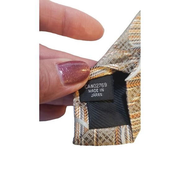 Philippe Ertu Mens Neck Tie 100% Silk Tan Gold Abstract Japan Designer Wedding - Picture 9 of 13